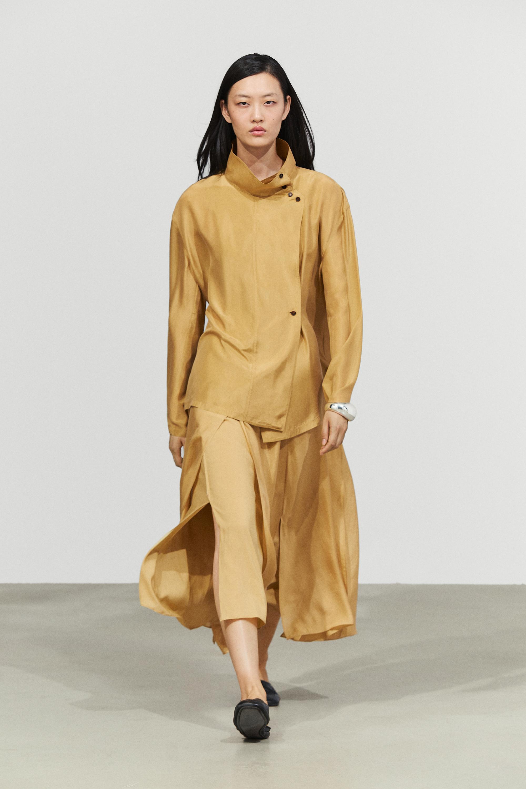 100% silk crossover mock neck shirt - Mustard | ZARA Canada