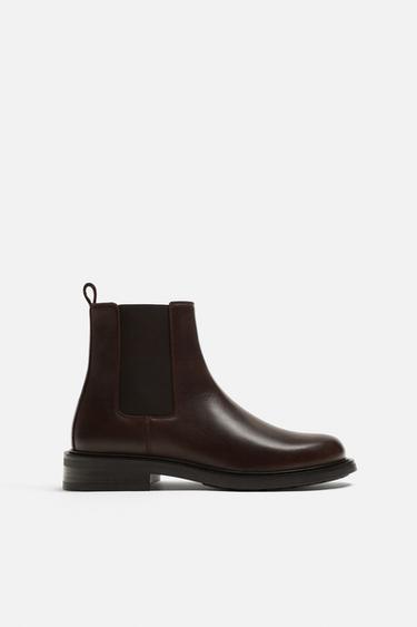 Zara LEATHER CHELSEA BOOTS - Brown