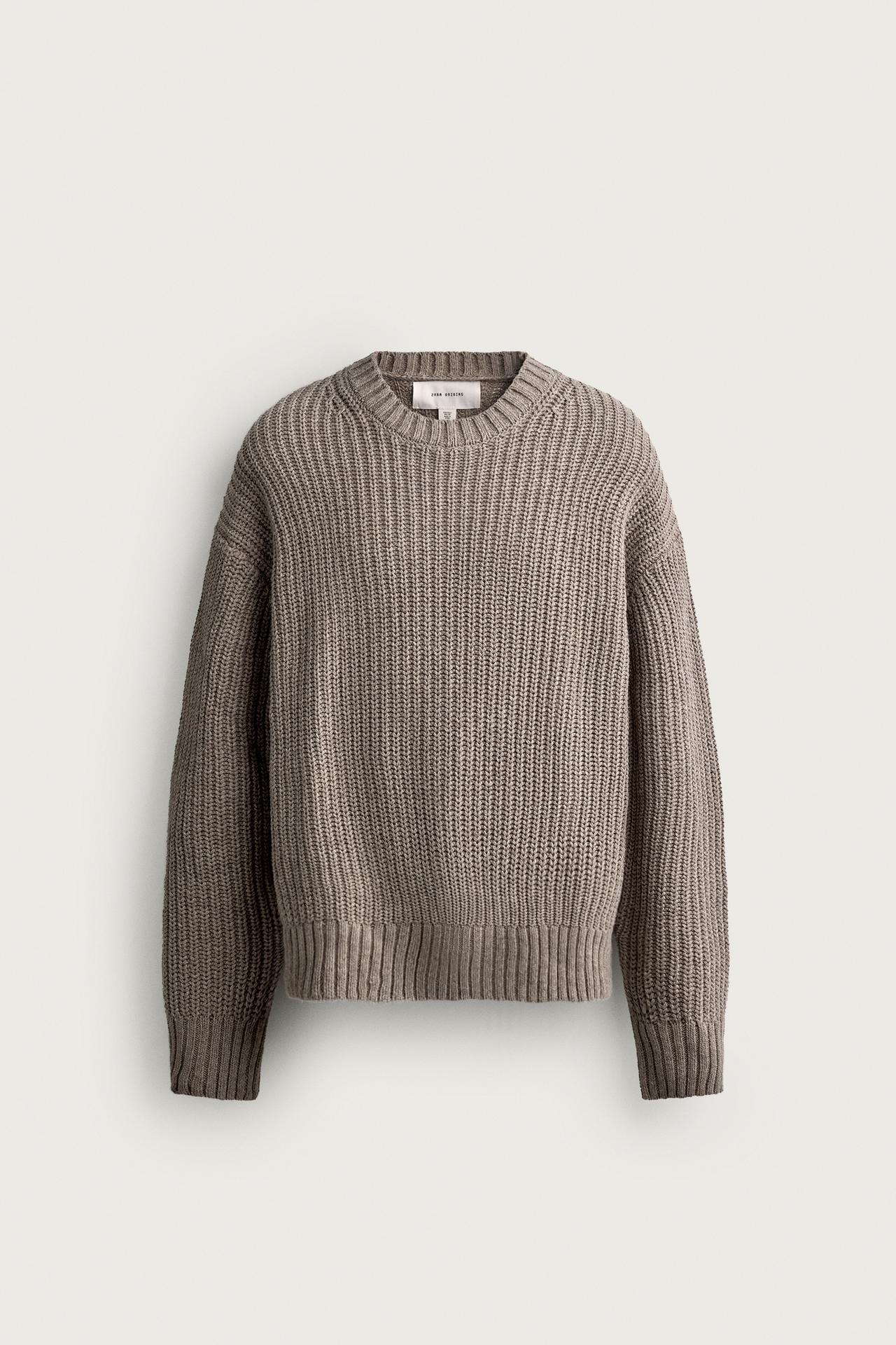 COTTON-WOOL ENGLISH RIB SWEATER — Beige marl