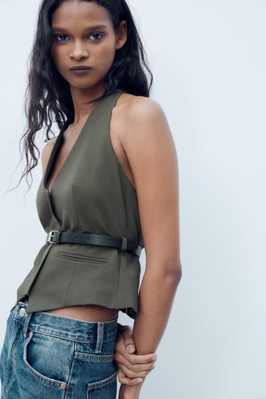 TOP HALTER CINTURÓN - Verde de Zara
