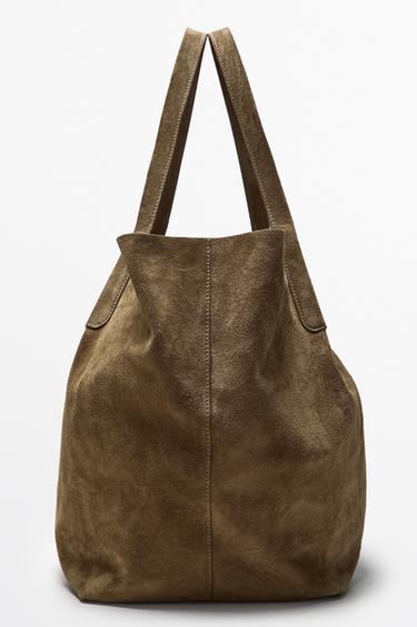 Split suede leather tote bag — Sand 2