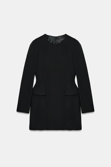 Zara ZW COLLECTION LONG SLEEVE MINI DRESS - Black