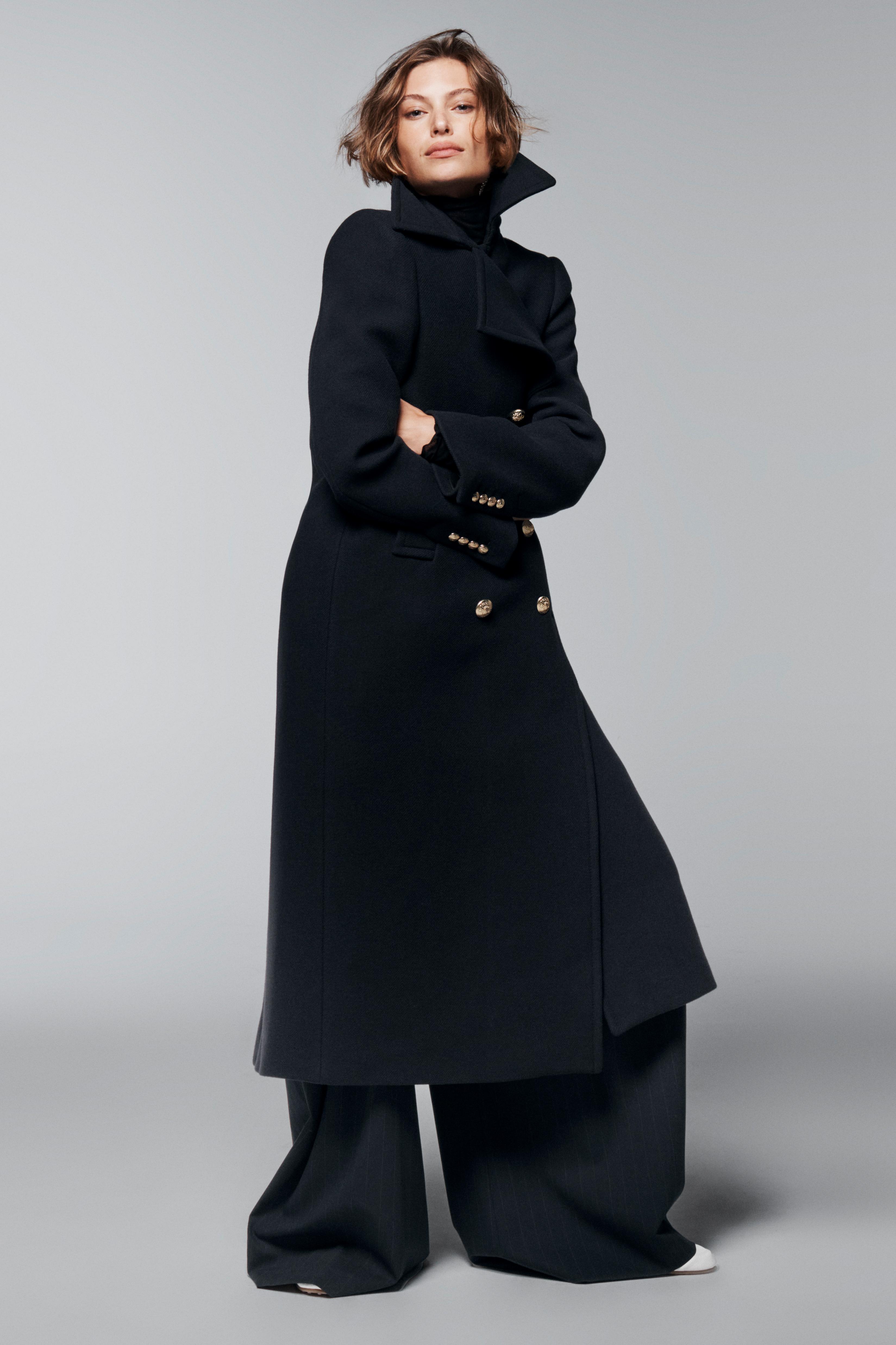 ZARA ダークブルー 刺繍入り ロングコート L ZARA ダークブルー 刺繍入り ロングコート L ZARA ダークブルー