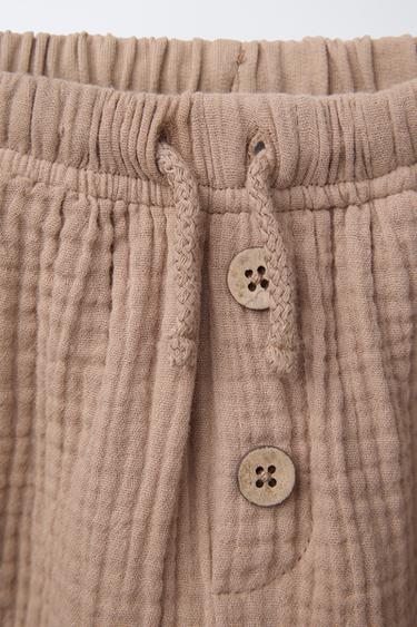 STRAIGHT FIT TROUSERS WITH TEXTURED CONTRAST - Light brown by Zara - Image 2
