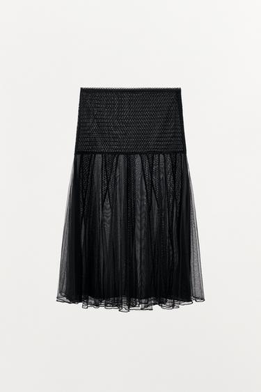 COMBINED LACE TULLE SKIRT - Black by Zara