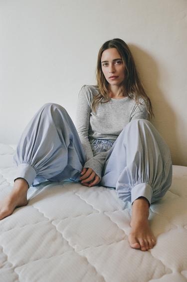 STRIPED POPLIN BALLOON TROUSERS - Blue/White by Zara - Image 2