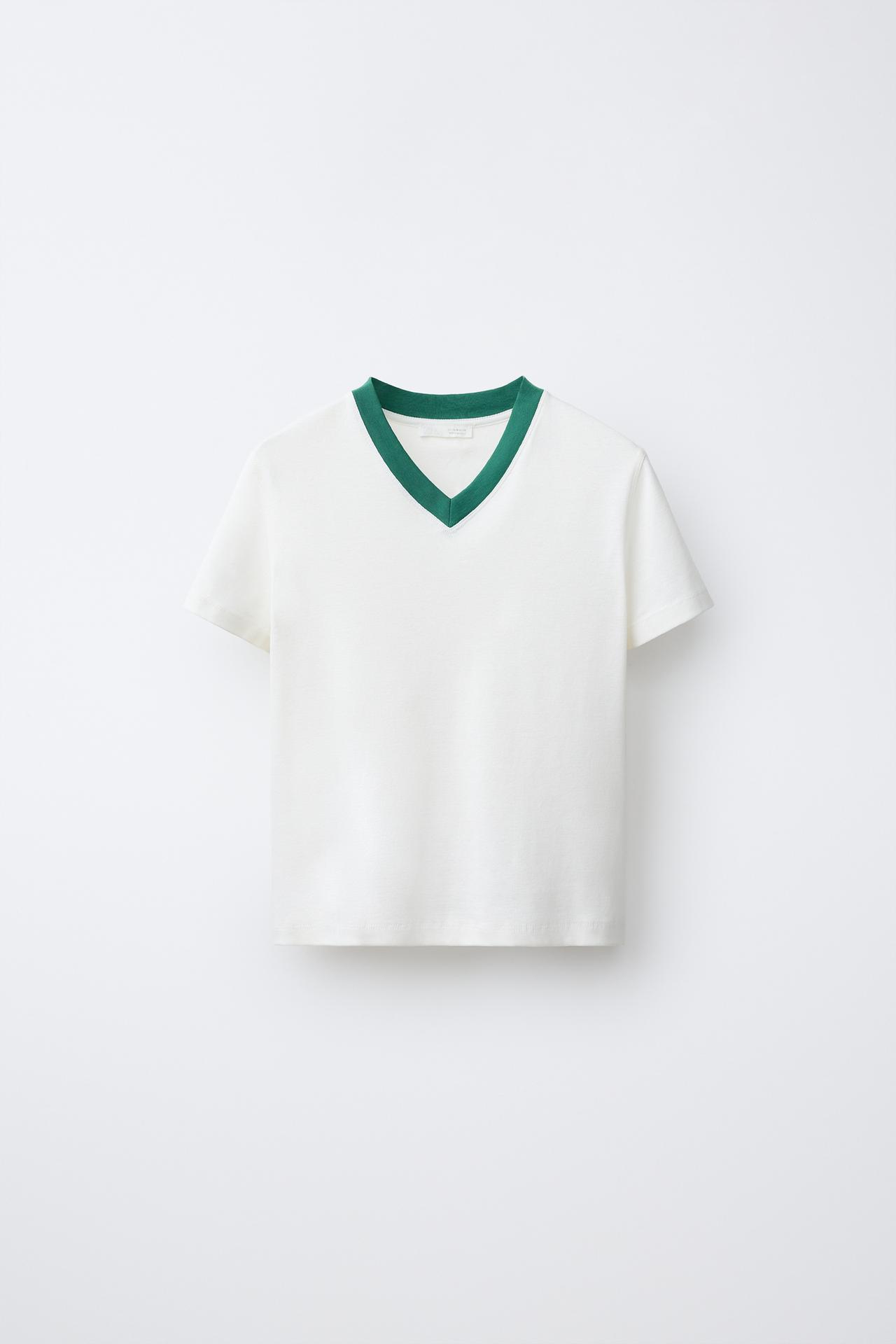 0FR. PARIS X ZARA CONTRAST NECK T-SHIRT — Oyster-white