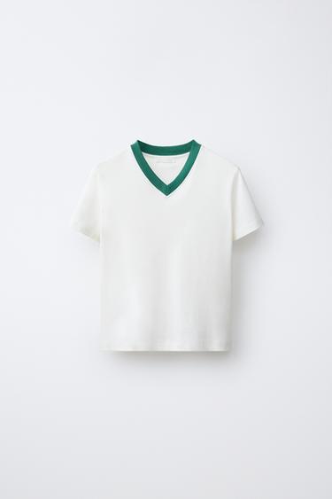 0FR. PARIS X ZARA CONTRAST NECK T-SHIRT — Oyster-white 2