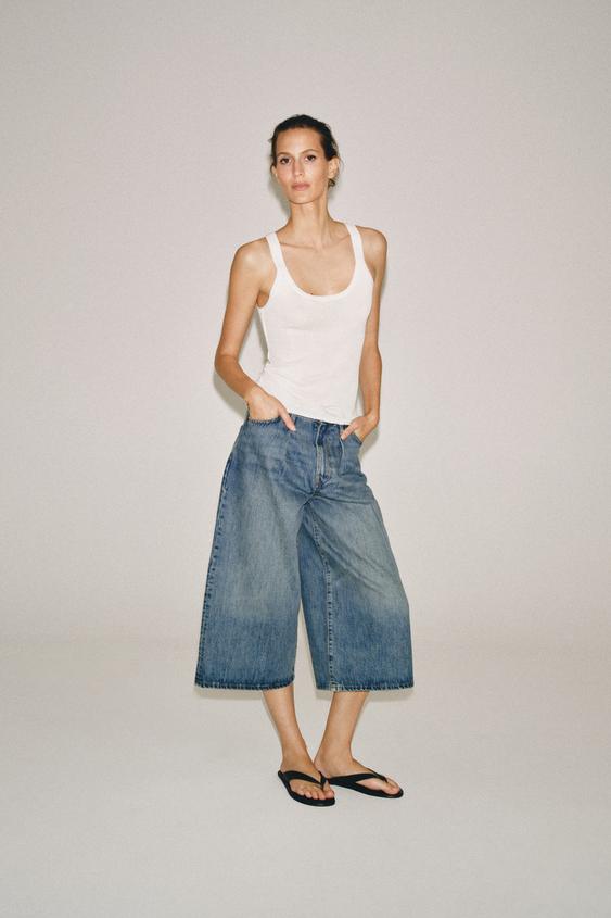 ZW COLLECTION БЕЛІ ОРТАША ДЖИНС БЕРМУД ШАЛБАРЫ - Көк Zara компаниясынан - Сурет 0