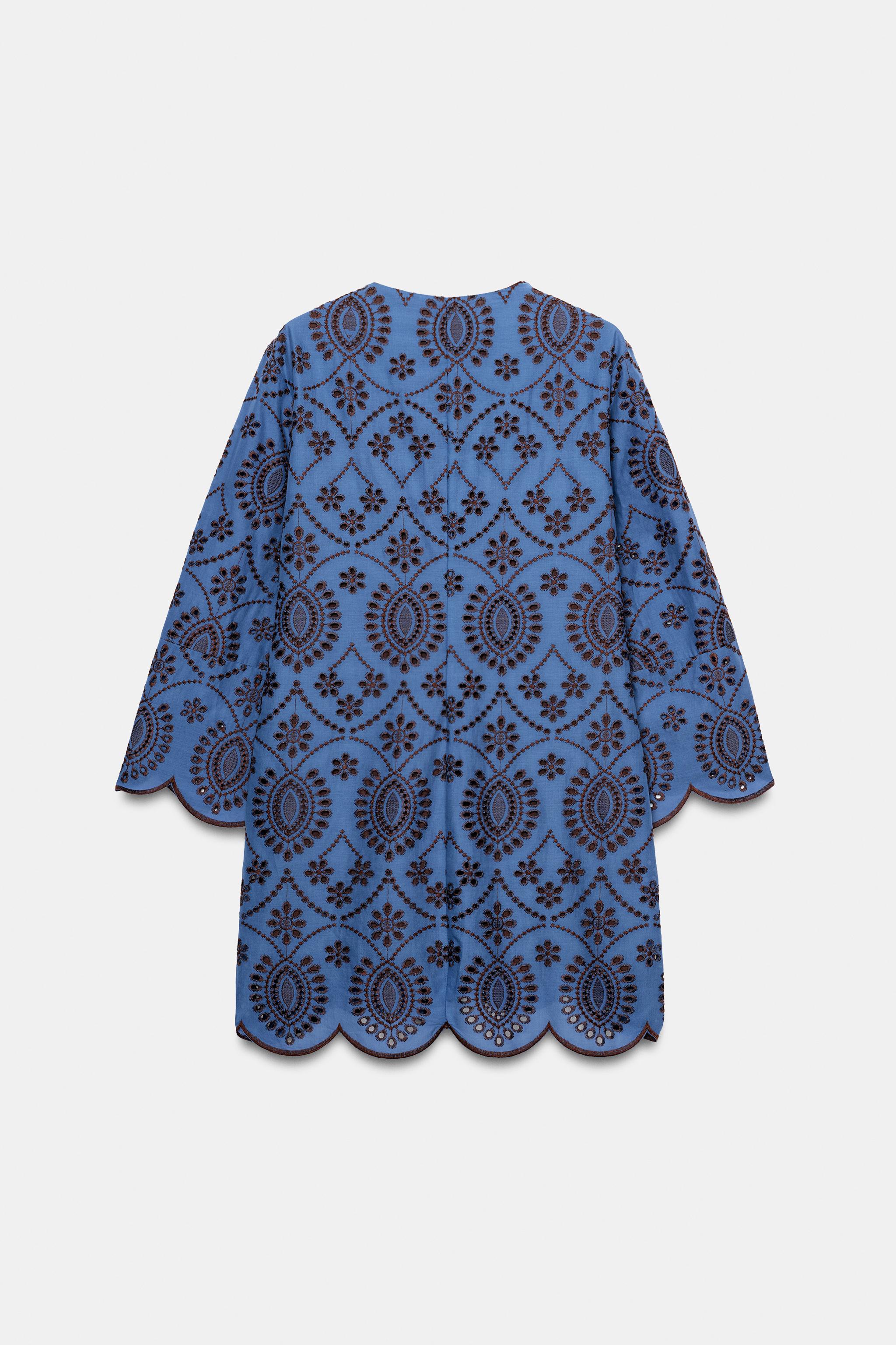 SHORT EMBROIDERED EYELET DRESS - Brown-Blue | ZARA United States SHORT EMBROIDERED EYELET DRESS - Brown-Blue | ZARA United States