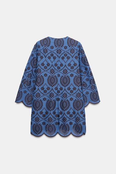 SHORT DRESS WITH CUTWORK EMBROIDERY - Brown-Blue by Zara - Image 6
