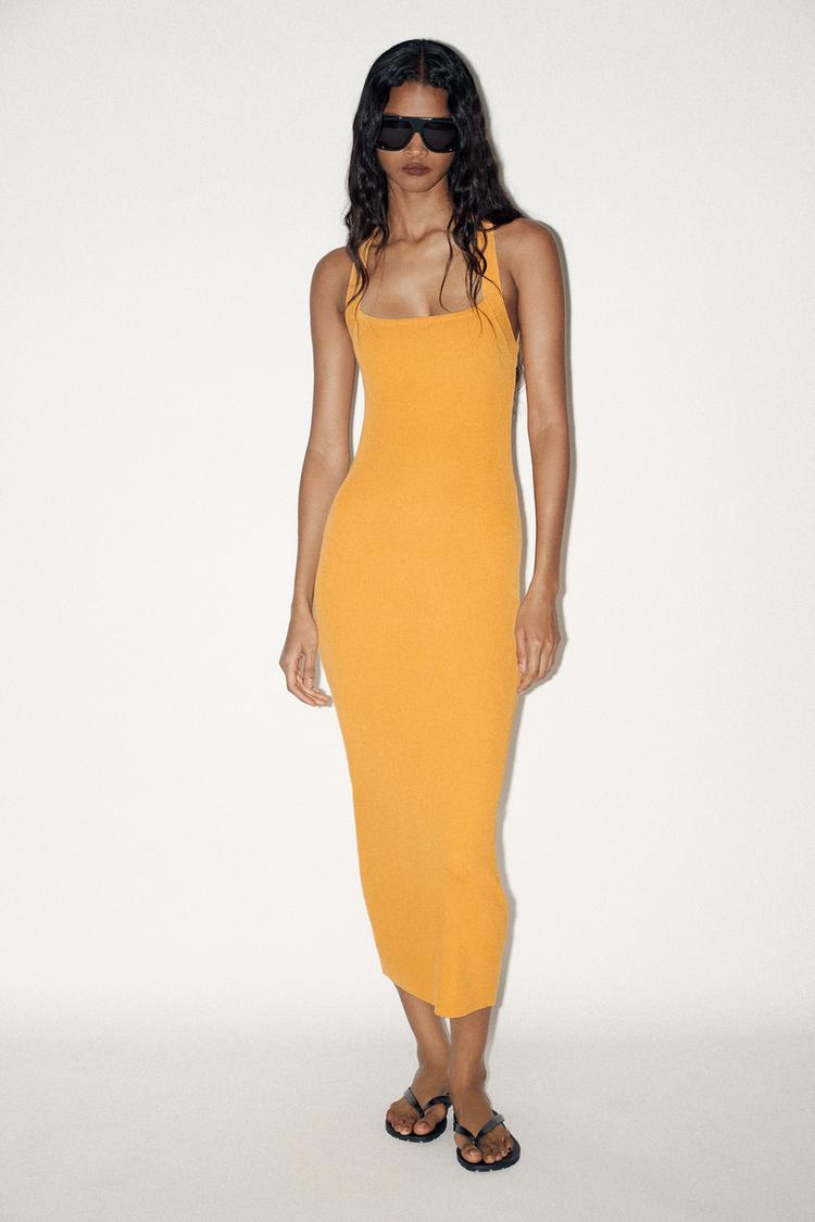 Dress Zara Vestido Rib RIBBED KNIT MIDI DRESS Orange ZARA Canada