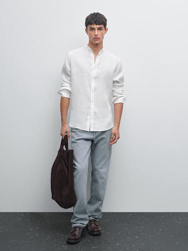 Zara Regular-fit shirt with stand collar - White - Image 0