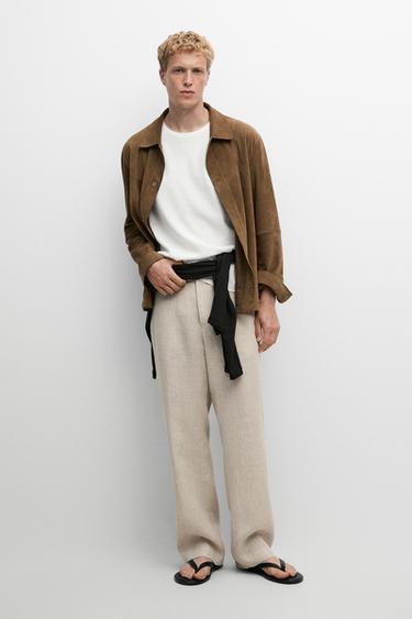 Zara 100% linen check pants - Ecru - Image 0