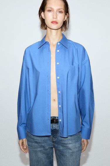 ZW COLLECTION OVERSIZE POPLIN SHIRT - Blue by Zara