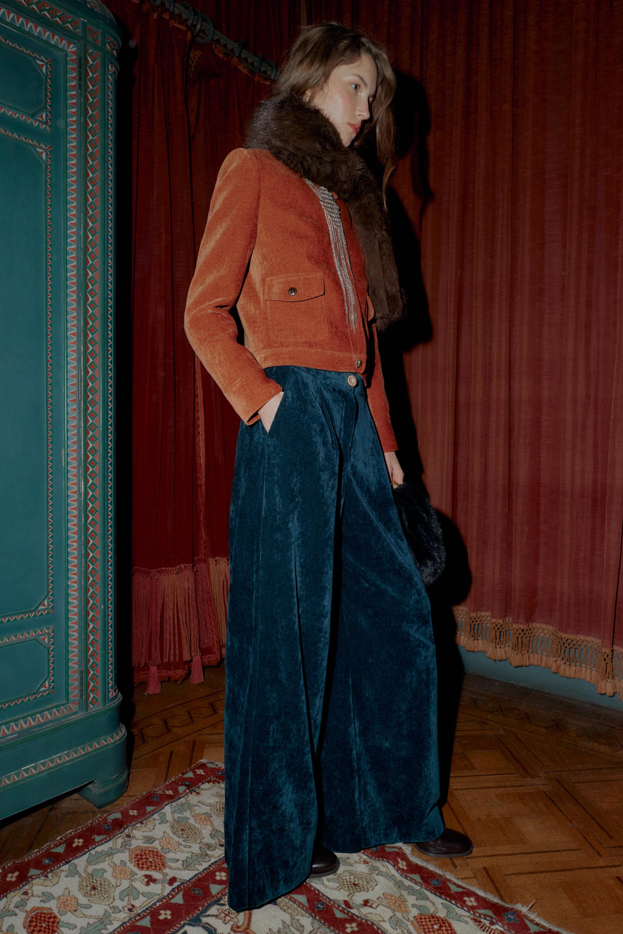 VELVET WIDE LEG PANTS