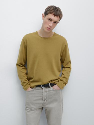 Zara Knit 100% cotton crew neck sweater - Olive green