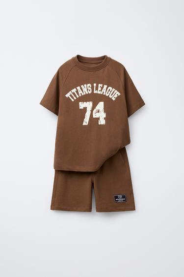 SLOGAN PRINT T-SHIRT AND BERMUDA SHORTS SET - Brown by Zara