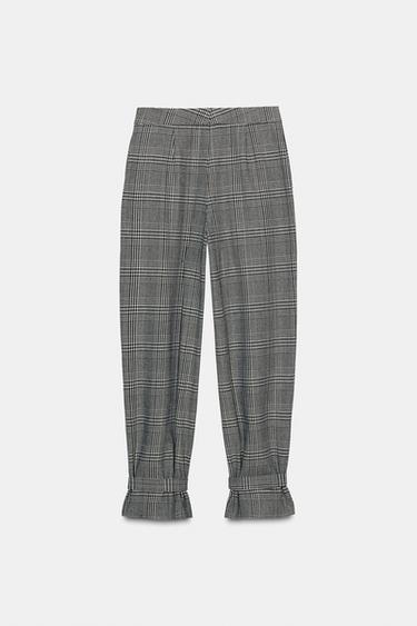 PANTALON PIED-DE-POULE À NŒUD AU BAS - Écru / Noir de Zara - Image 6