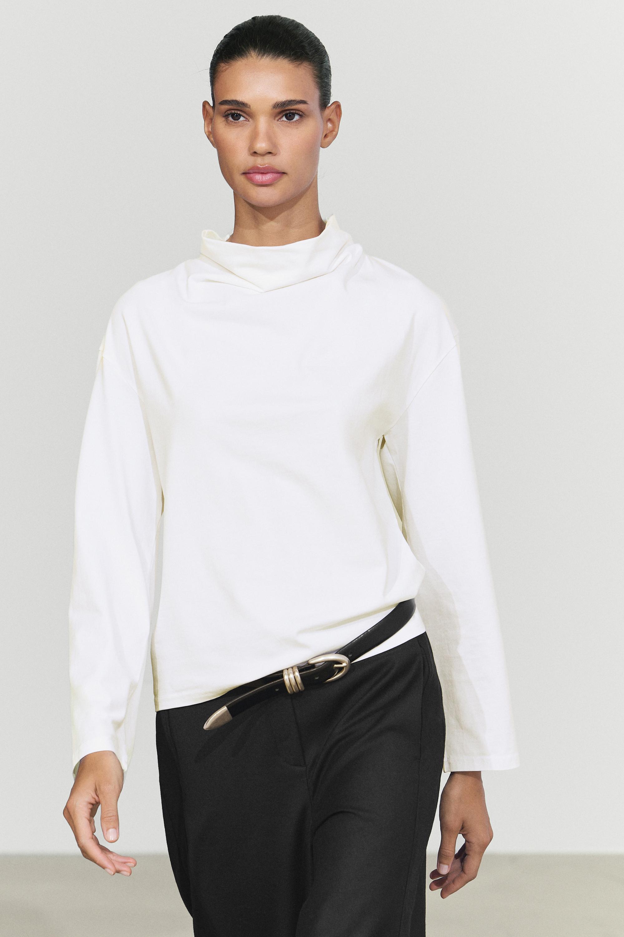 T-shirt 100 % coton à col drapé