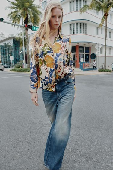 Zara PRINTED SATIN EFFECT BLOUSE - Multicolored