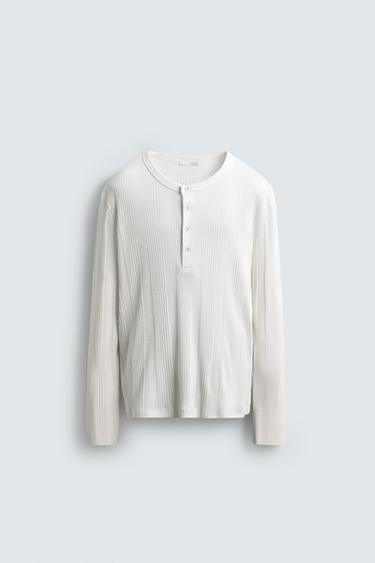 TEXTURED HENLEY COLLAR T-SHIRT - White by Zara