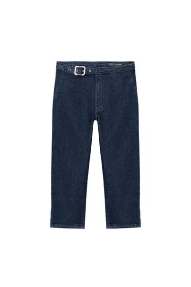 Zara Z1975 BELTED CAPRI JEANS - Blue