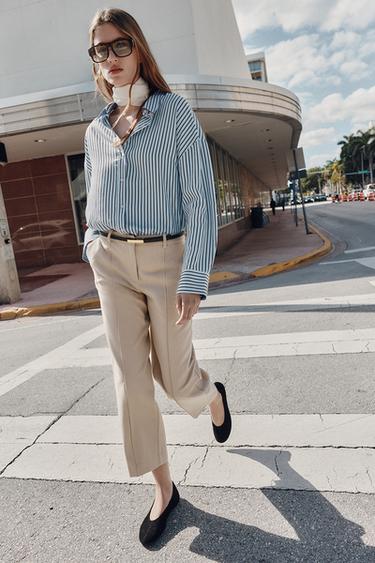 შარვალი სწორი ქამარი - Zara-ს Beige