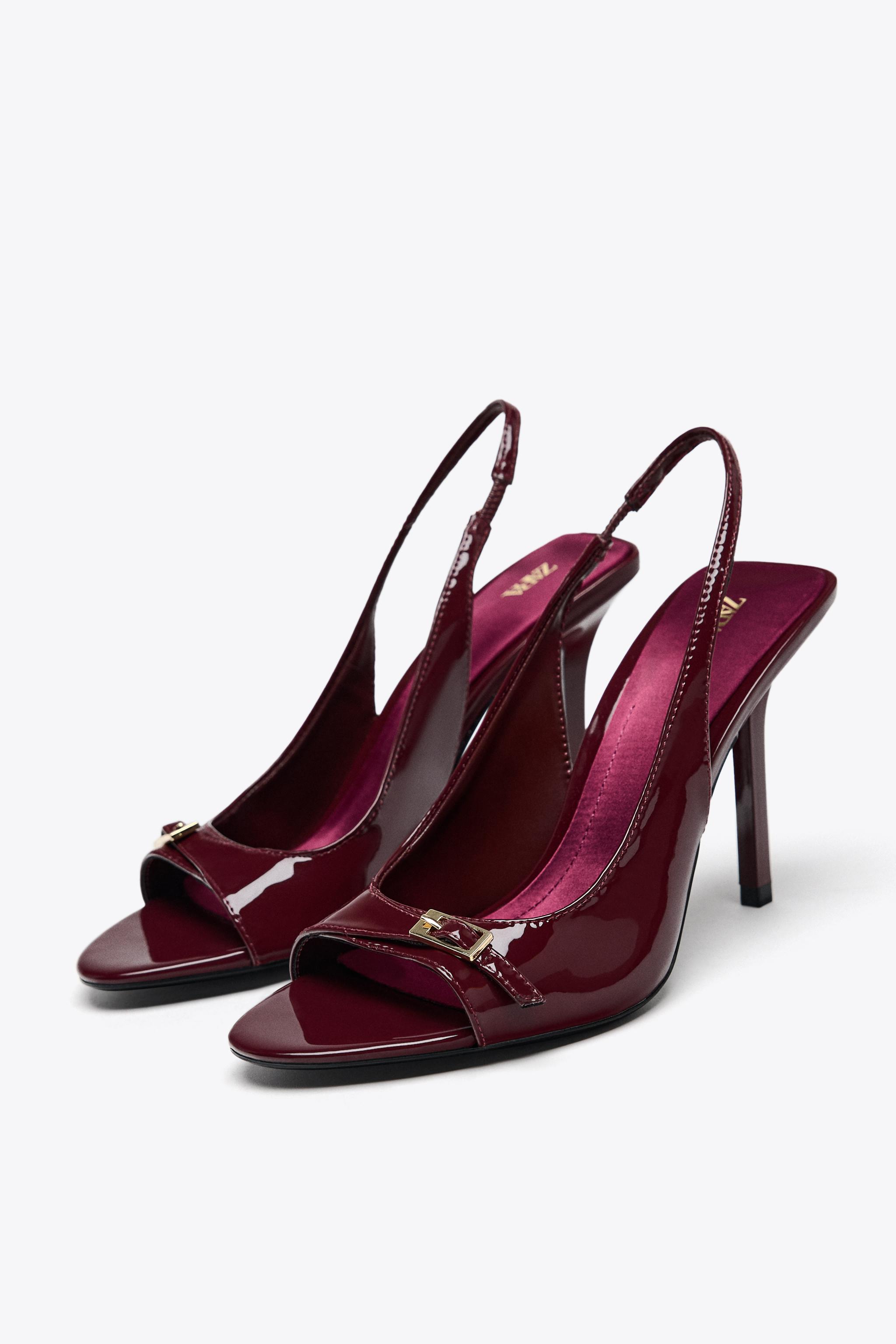 PATENT FINISH HEELED SANDALS - Black | ZARA United States