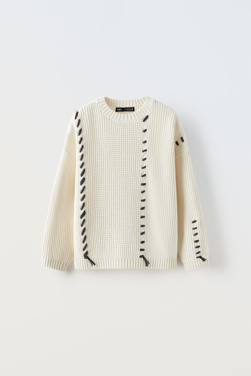 Zara + Ribbed Sweater With Contrast Trim