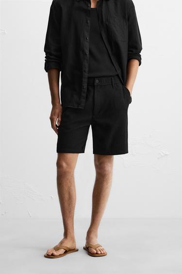 TEXTURED REGULAR FIT BERMUDA SHORTS - Black by Zara - Image 1