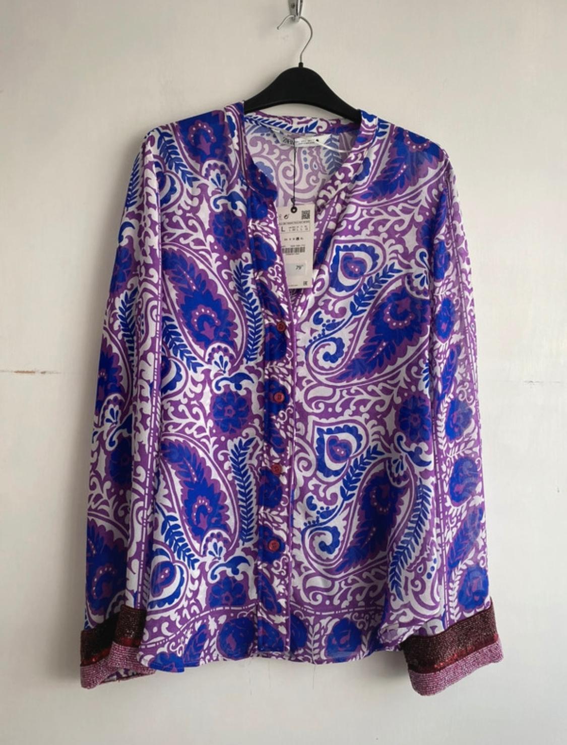 BEADED PRINTED BLOUSE