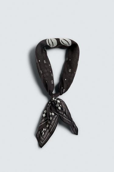 Zara CONTRAST PRINT BANDANA - Dark brown