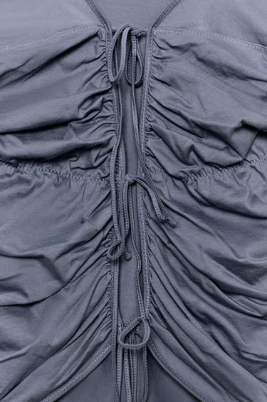 GATHERED TOP WITH TIES - Blue / Grey by Zara - Image 5