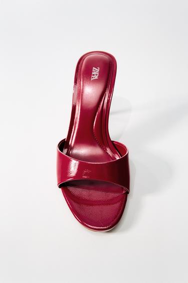 PATENT FINISH HEELED SANDALS - Red by Zara