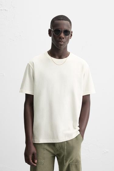 Zara COTTON HEMP T-SHIRT - Ecru