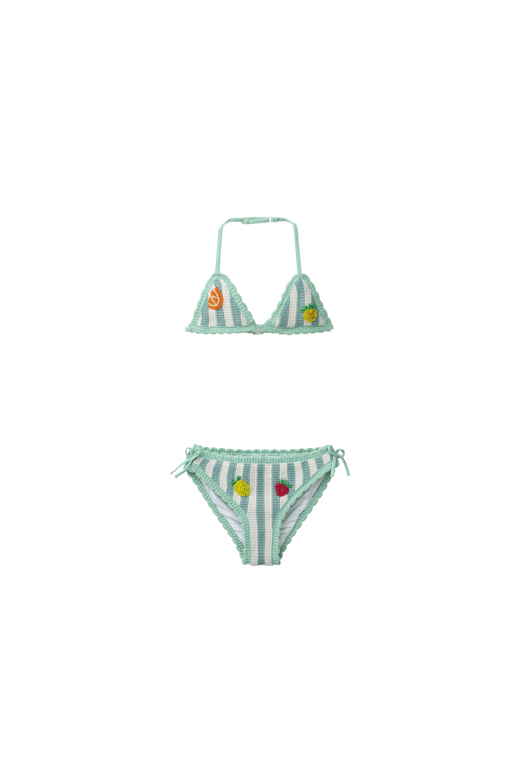 AGES 6-14 / FRUIT & STRIPE CROCHET KNIT BIKINI - Green | ZARA