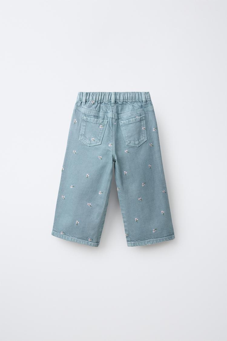 Pantalones culotte de twill con bordado floral 5
