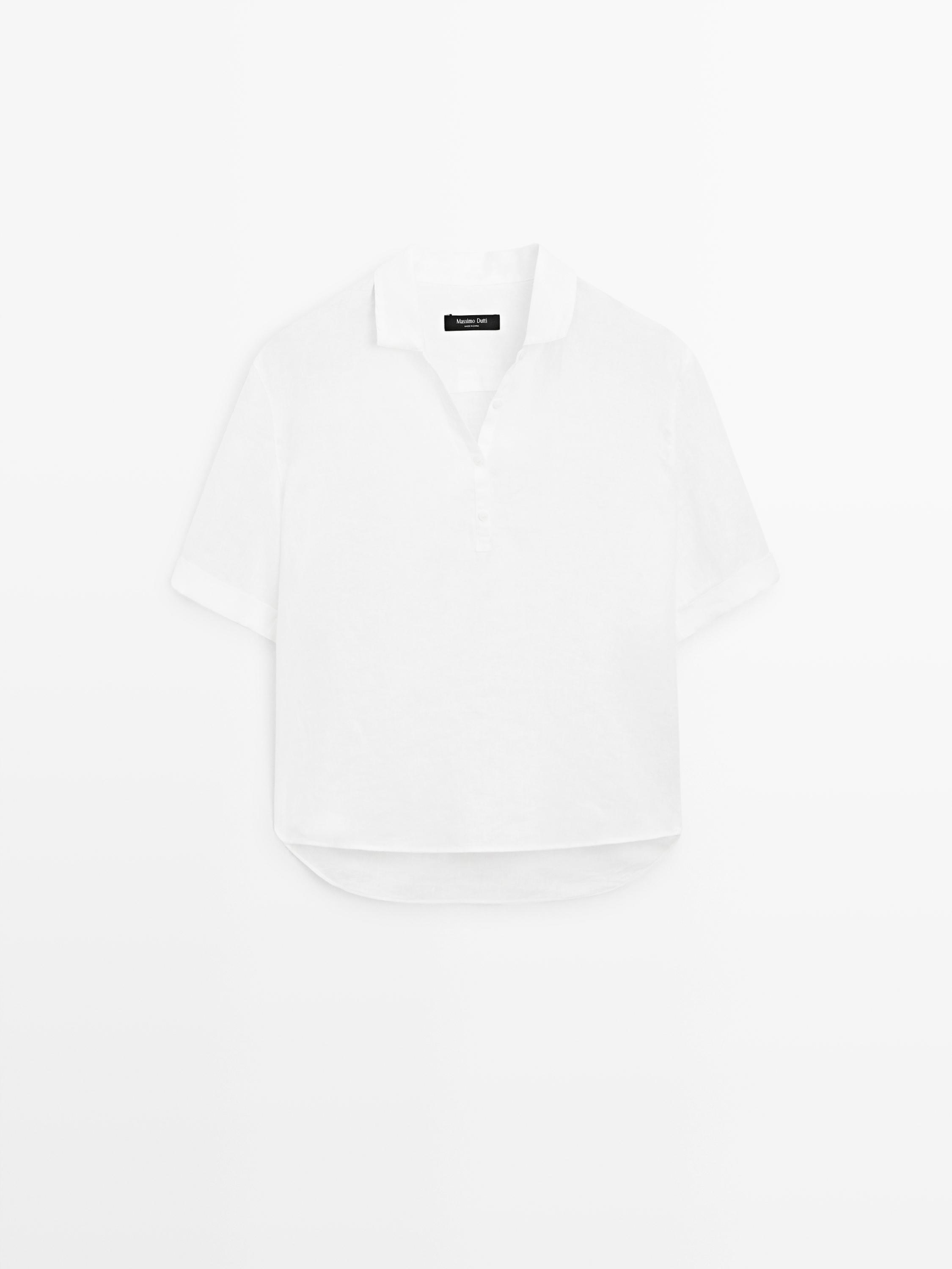 Short sleeve linen polo shirt
