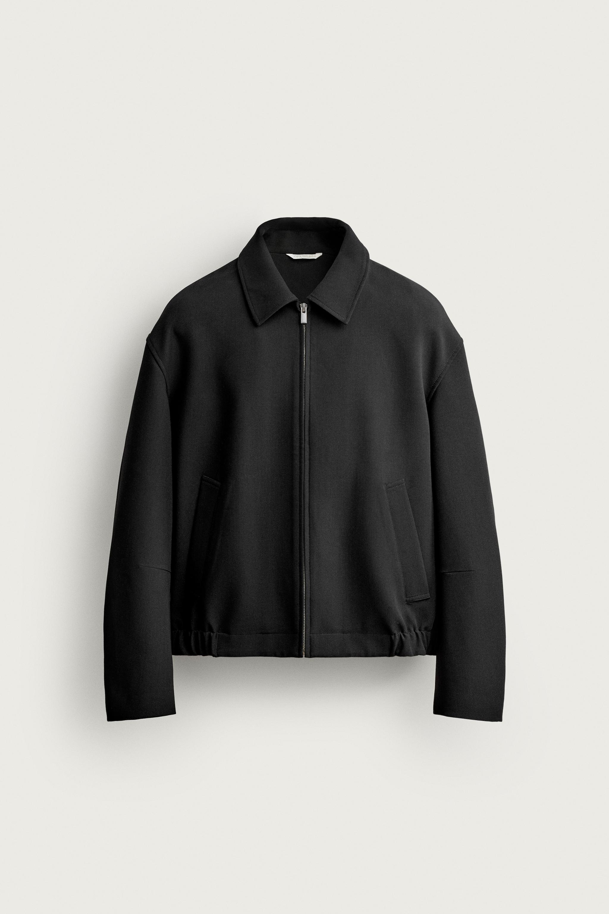 RELAXED FIT PLEATED JACKET — Black