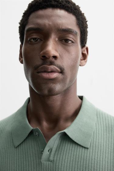 RIB KNIT POLO SHIRT - Blue green by Zara - Image 4