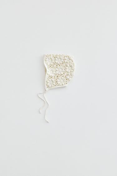 Zara CROCHET KNIT BONNET - Ecru