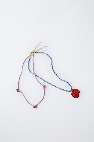 PACK OF TWO BEADED TOMATO NECKLACES - Red by Zara - Image 3
