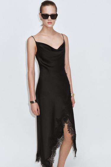 SATIN LACE DRESS ZW COLLECTION - Black by Zara