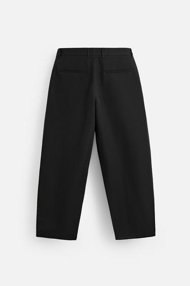 COTTON/LINEN PLEATED TROUSERS - Black by Zara - Image 1