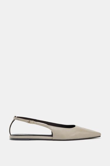 LEATHER SLINGBACK SHOES - Taupe Grey by Zara