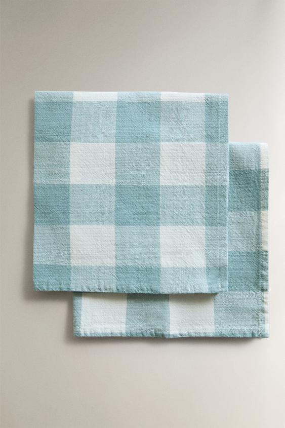 Zara COTTON CHECK NAPKINS (PACK OF 2) - Blue - Image 0
