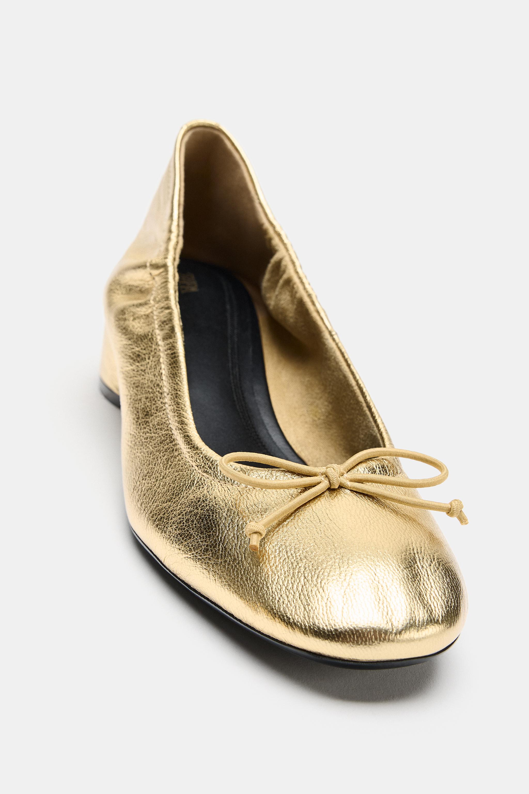 METALLIC LEATHER HEELED BALLET FLATS