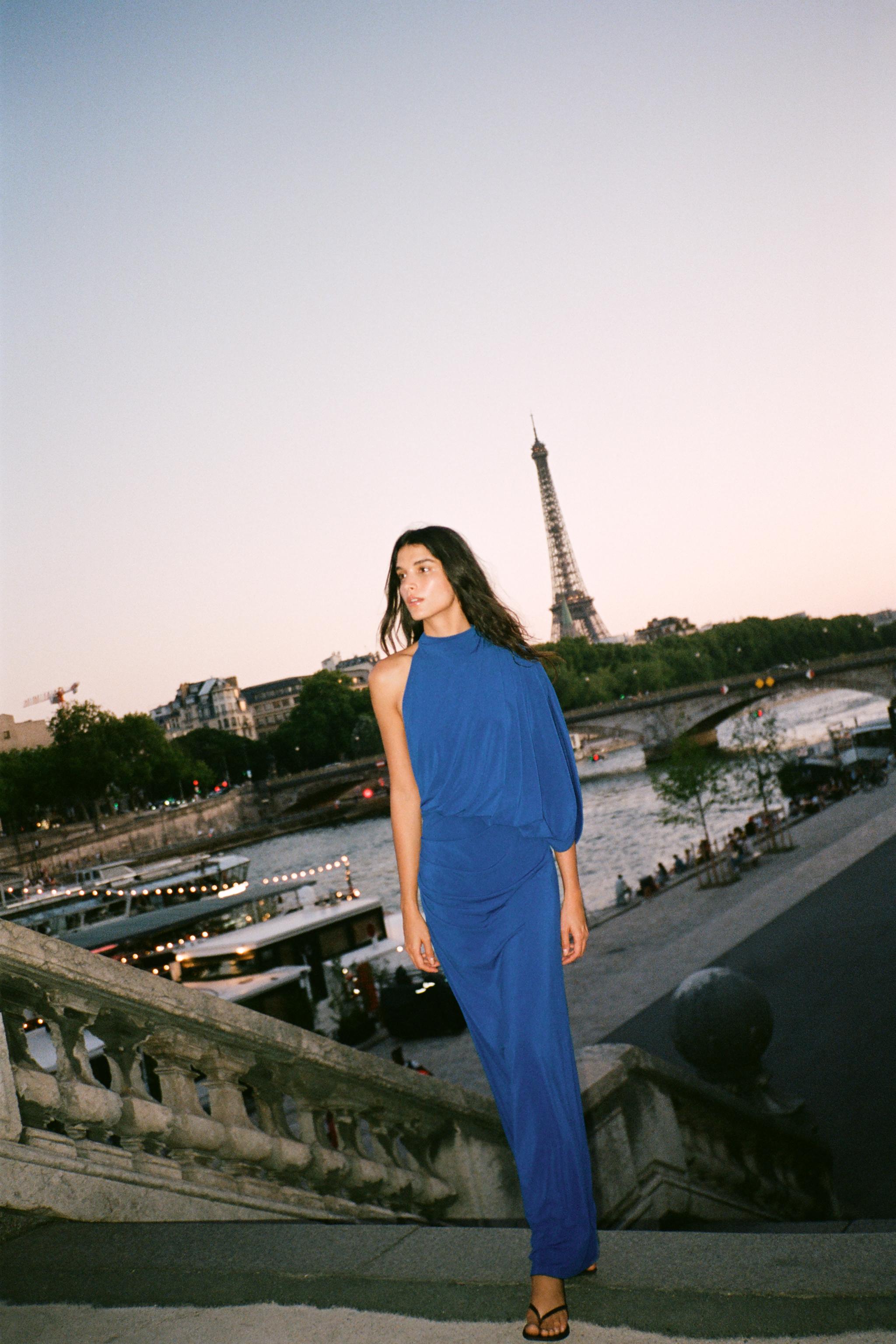 VESTIDO DRAPEADO CAPA Azulina ZARA España1