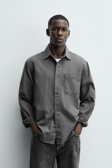 Zara WASHED TWILL TEXTURED SHIRT - Anthracite grey